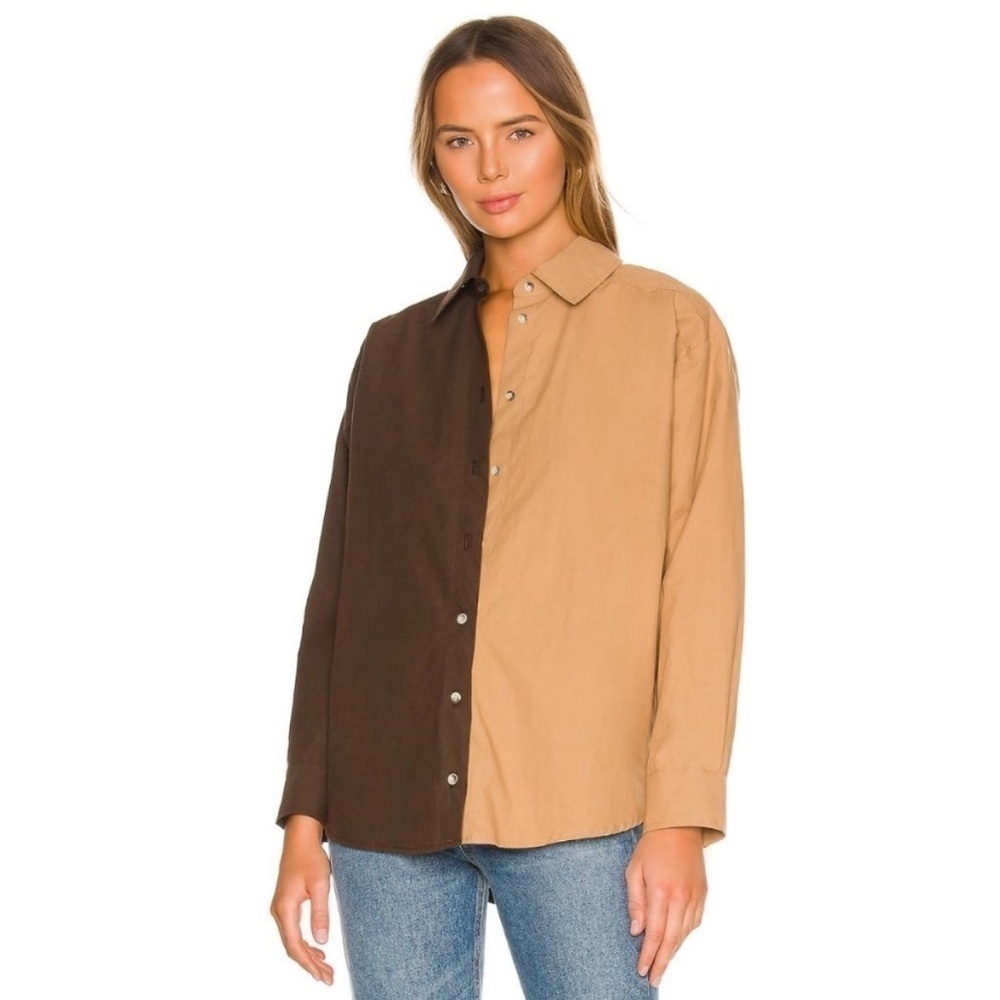 DONNI Duo Pop Button Down Camel/Chocolate - Picture 4 of 6